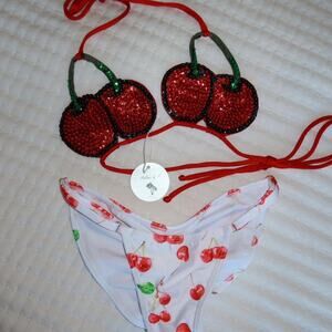 Cherry bikini set white